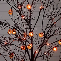 4ft. Pre-Lit Artificial Halloween Black Twig Tree with 24 Orange LED Pumpkin Shaped Lights