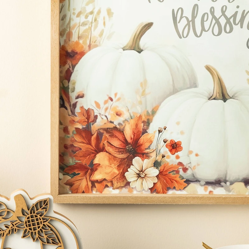 Glitzhome® 15.75" Fall Wooden Ivory Pumpkin Wall Art