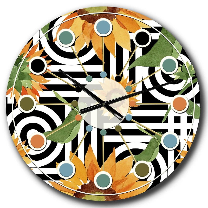 Designart 'Retro Floral Botanical Ii Mid-Century Modern Wall Clock