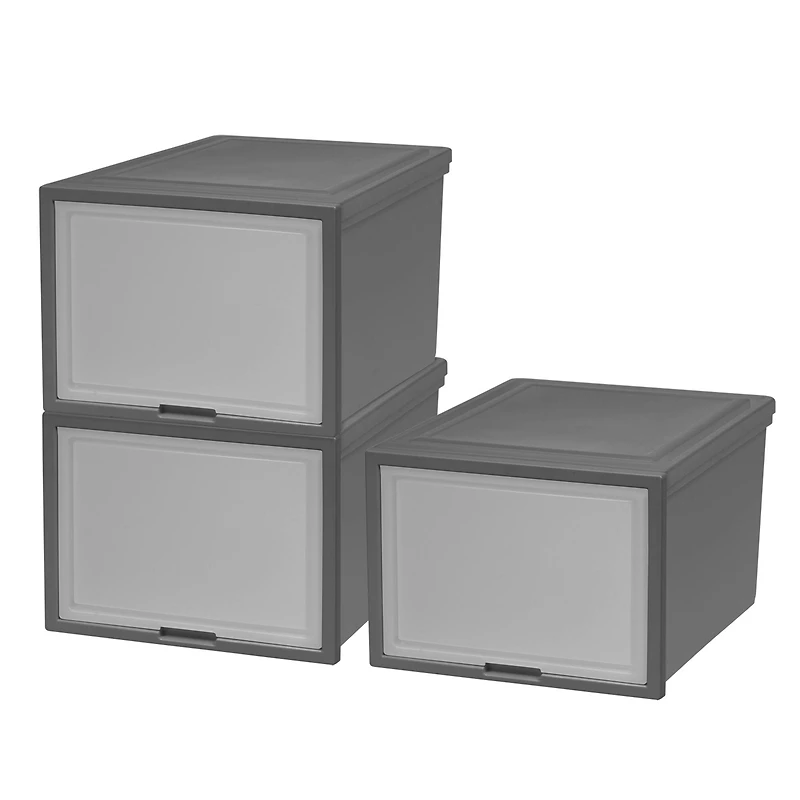 Iris® Gray Deep Box Chest With Sliding Door, 3 Pack