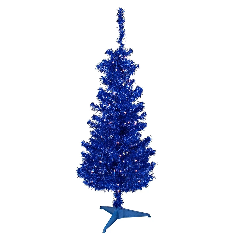 4ft. Pre-Lit Blue Artificial Tinsel Christmas Tree, Clear Lights
