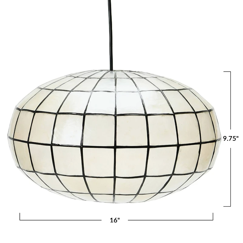 Hello Honey® 16" White Capiz Seashell & Black Oblong Ceiling Light