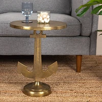 Hello Honey® 19" Round Gold Nautical Accent Table with Anchor Base