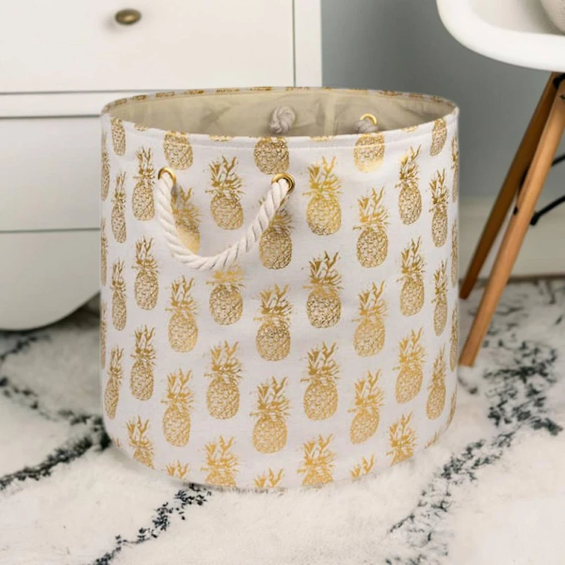 DII® Large Round Gold Pineapple Polyester Bin