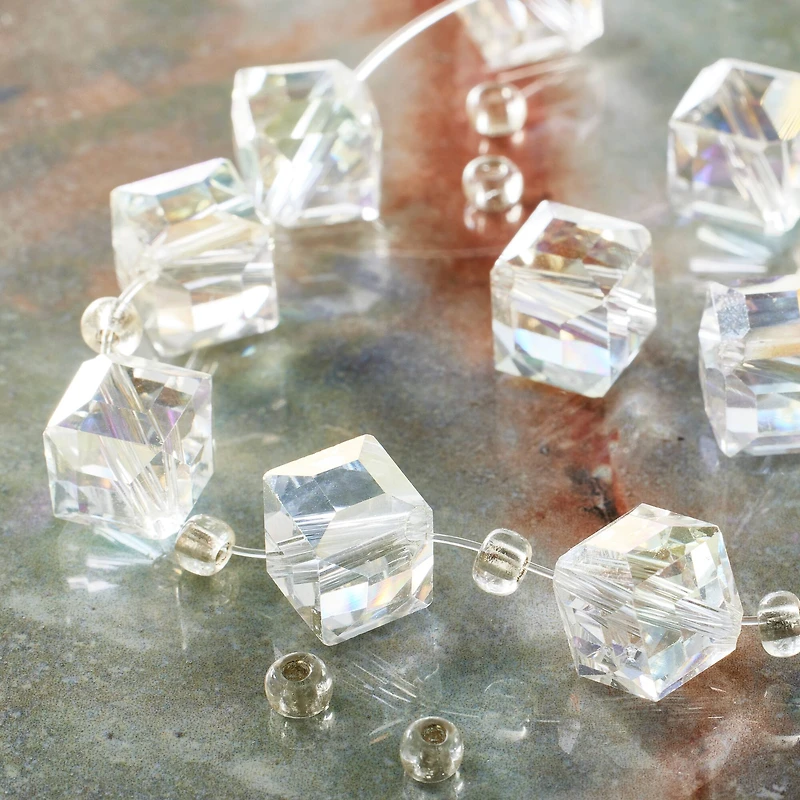 12 Packs: 10 ct. (120 total) Crystal Glass Large Cube Beads, 10mm by Bead Landing™
