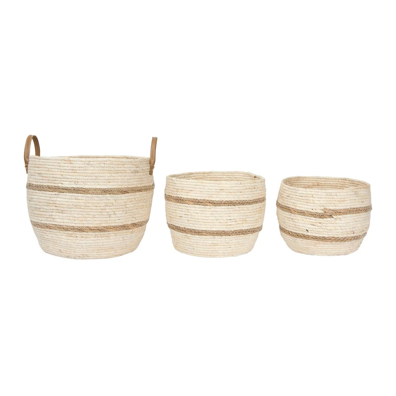Hello Honey® Beige & Brown Maize Baskets with Leather Handles Set