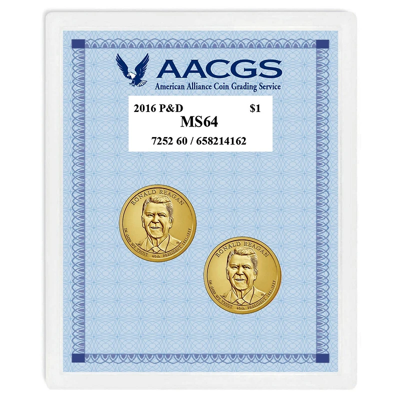 2016 Graded MS64 Philadelphia and Denver Mint Reagan Presidential Dollars
