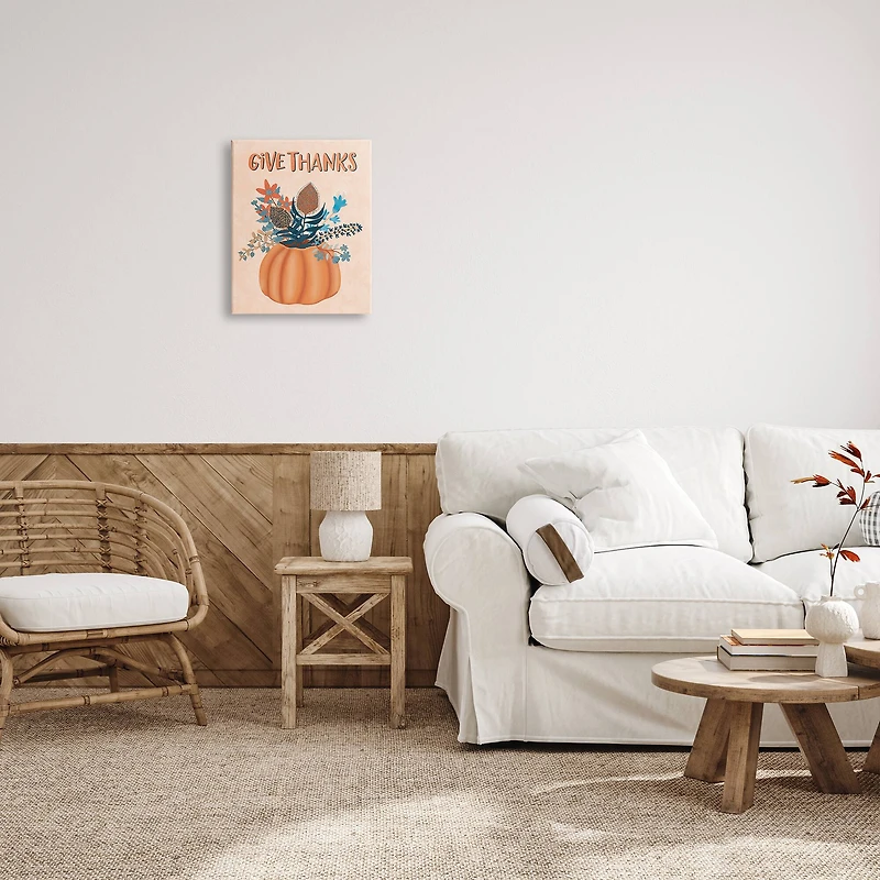 Stupell Industries Give Thanks Fall Botanical Blooms Canvas Wall Art