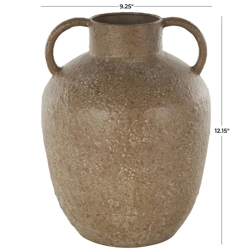 12" Brown Antique Inspired Metal Vase with Handles