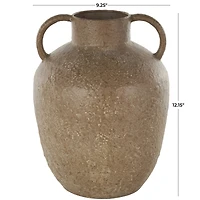 12" Brown Antique Inspired Metal Vase with Handles