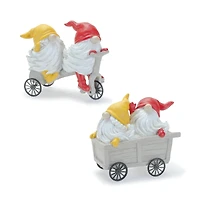 Whimsical Garden Gnomes Riding a Scooter & Wheelbarrow Figurines Set