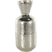14" Silver Hammered Aluminum Vase with Cone Shaped Opening