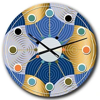 Designart 'Retro Luxury Waves In Gold And Blue X Mid-Century Modern Wall Clock