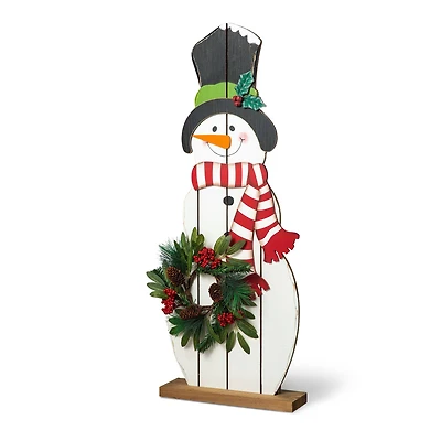 Glitzhome® 36" Christmas Snowman with Floral Wreath Porch Décor