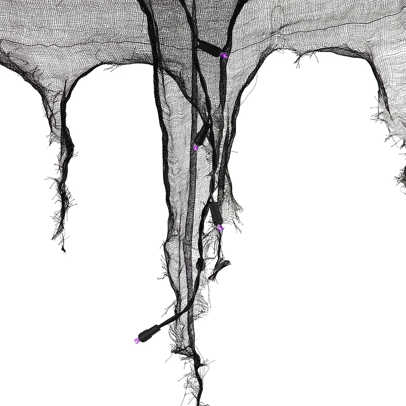 4ft. Pre-Lit Purple LED Halloween Black Gauze Drape Lights