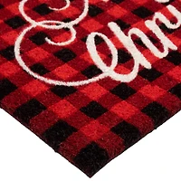 Red and Black Plaid "Merry Christmas" Natural Coir Christmas Outdoor Doormat 18" x 30"