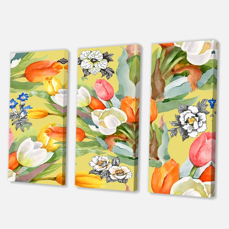 Designart - Blooming White and Orange Tulips I