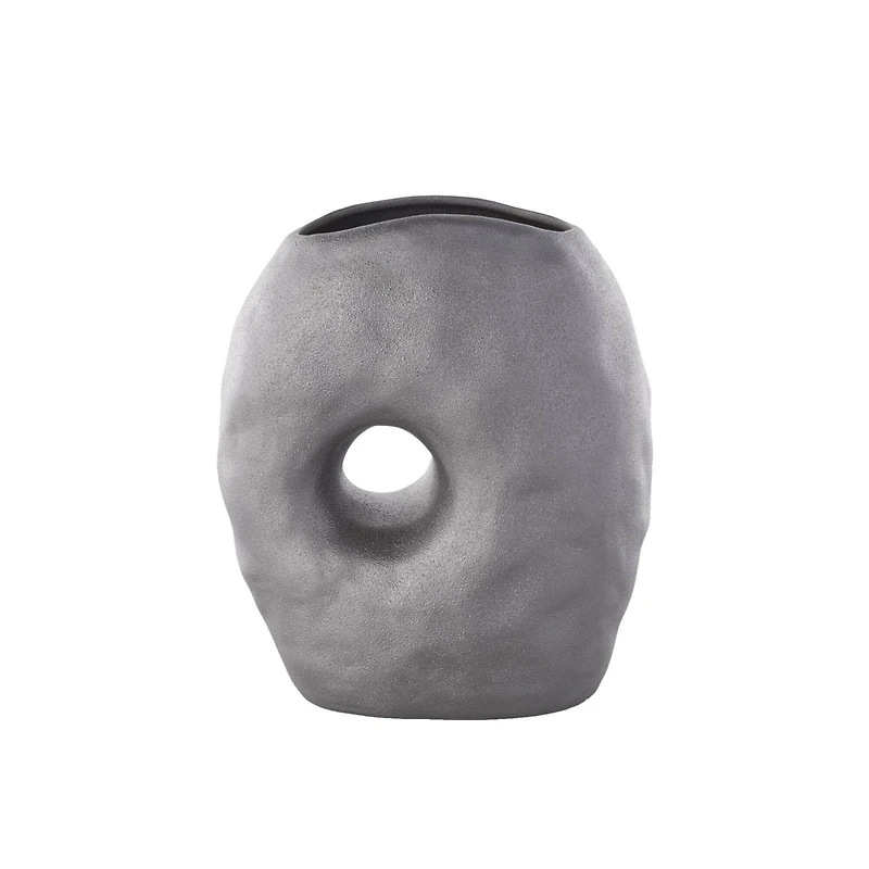 12" Gray Abstract Wavy Donut Ceramic Vase with Cutout Center