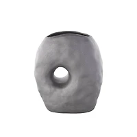12" Gray Abstract Wavy Donut Ceramic Vase with Cutout Center