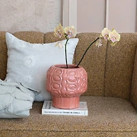 Hello Honey® 9" Coral Crackle Glaze Embossed Terra Cotta Footed Vase Planter