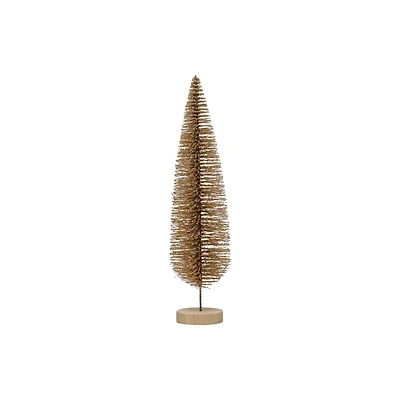 Hello Honey® 13" Gold Glitter Plastic Bottle Brush Tree with Wood Base