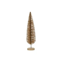 Hello Honey® 13" Gold Glitter Plastic Bottle Brush Tree with Wood Base