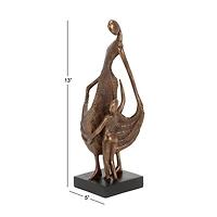 Traditional Bronze Polystone Mother and Child Sculpture, 5" x 13" x 5"