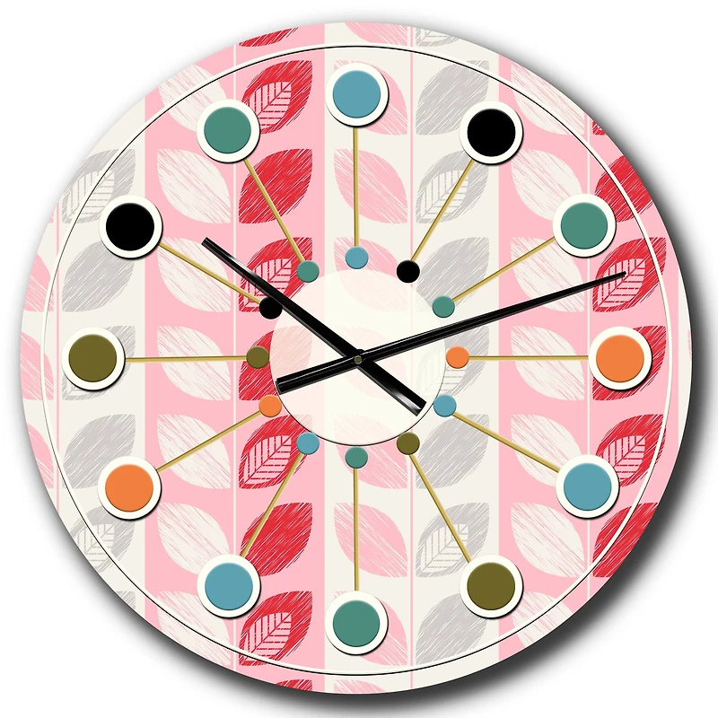 Designart 'Botanical Retro Design I Mid-Century Modern Wall Clock