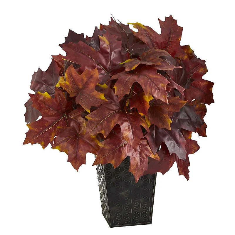 18" Burgundy Autumn Maple Leaf Plant in Embossed Black Planter