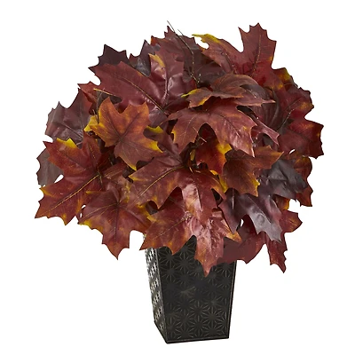 18" Burgundy Autumn Maple Leaf Plant in Embossed Black Planter