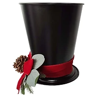 Black Top Hat Container with Red Bow & Pinecones by Ashland