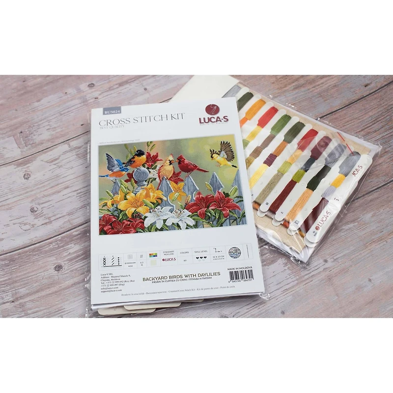 Luca-S Backyard Birds with Daylilies Counted Cross-Stitch Kit