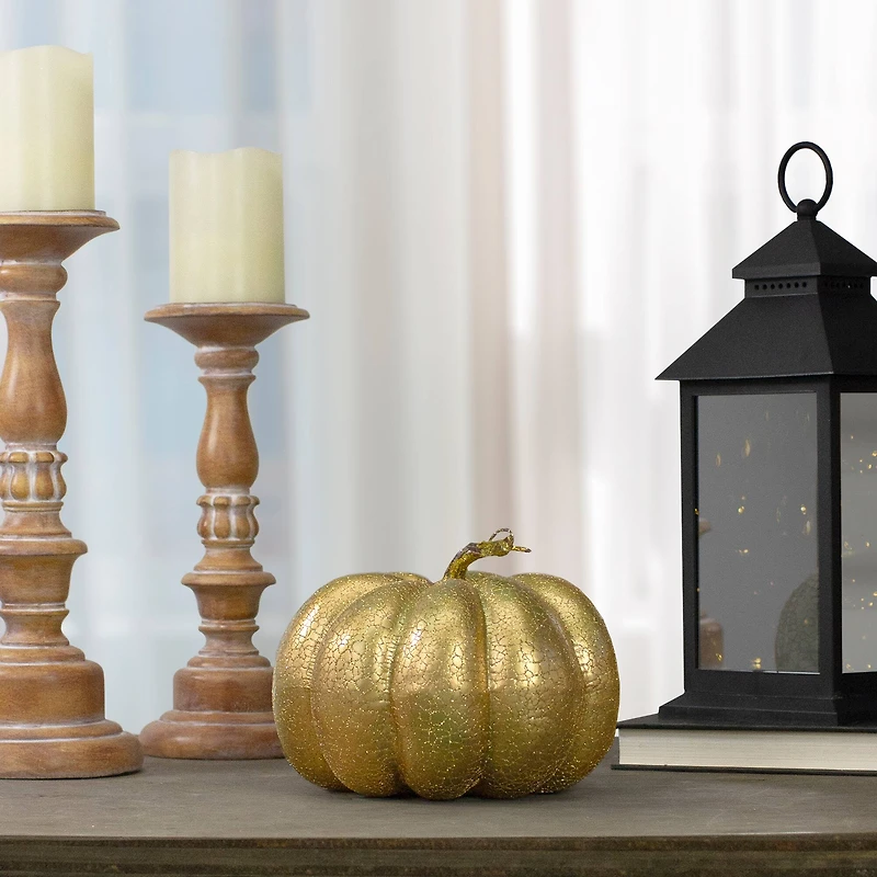 12" Gold Crackled Fall Harvest Pumpkin Decoration