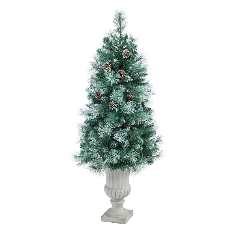 4.5ft. Pre-Lit Frosted Tip British Columbia Mountain Pine Artificial Christmas Tree In Decorative Urn, 100 Clear Lights