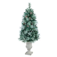 4.5ft. Pre-Lit Frosted Tip British Columbia Mountain Pine Artificial Christmas Tree In Decorative Urn, 100 Clear Lights