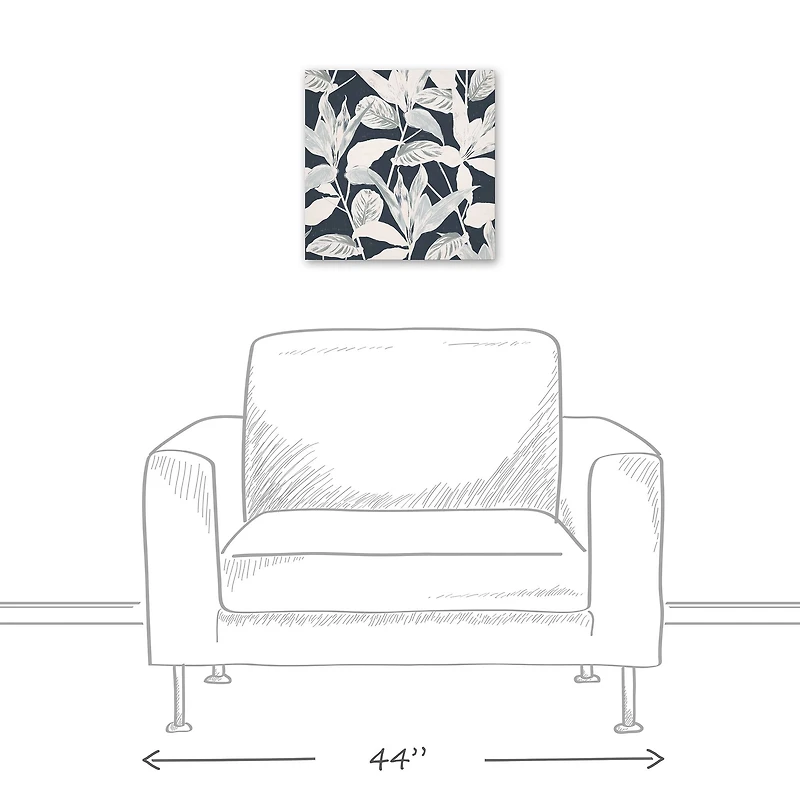 Navy Botanical Leaves Canvas Wall Art