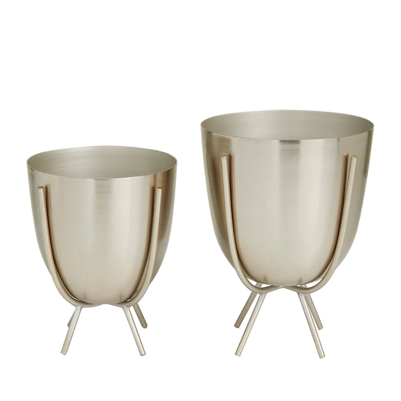 Silver Contemporary Planter, Set of 2" 7", 6"