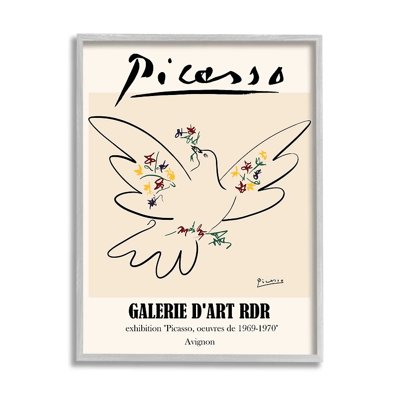 Stupell Industries Classical Abstract Picasso Peace Dove Bird Linework in Frame Wall Art