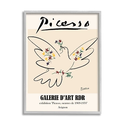 Stupell Industries Classical Abstract Picasso Peace Dove Bird Linework in Frame Wall Art