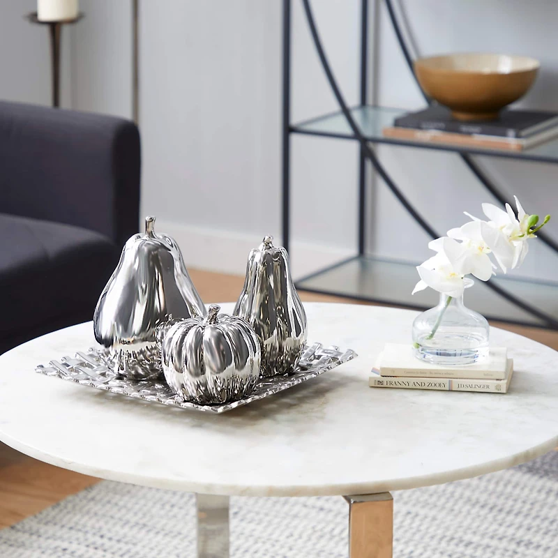 Silver Ceramic Glam Fruit Sculpture Set