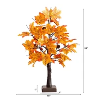 2ft. Pre-Lit Autumn Maple Artificial Fall Tree with Acorns & Pinecones and 18 Warm White LED Lights