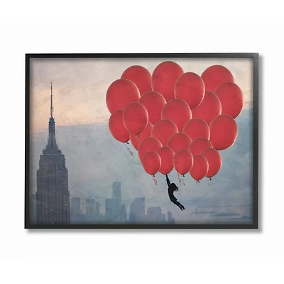 Stupell Industries Cityscape Girl Balloons Abstract Modern Collage Design in Frame Wall Art