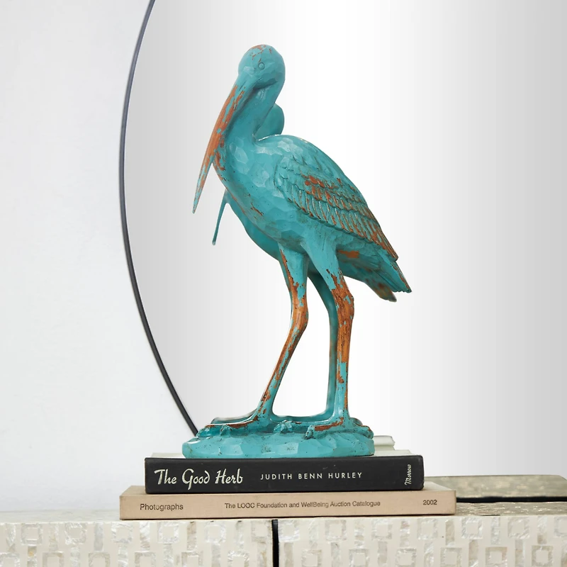 16" Distressed Teal Coastal Crane Tabletop Décor