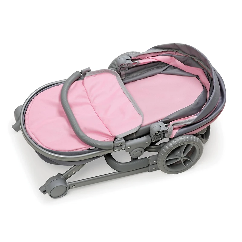 Badger Basket Gray & Pink Daydream Multi-Function Single Doll Pram & Stroller