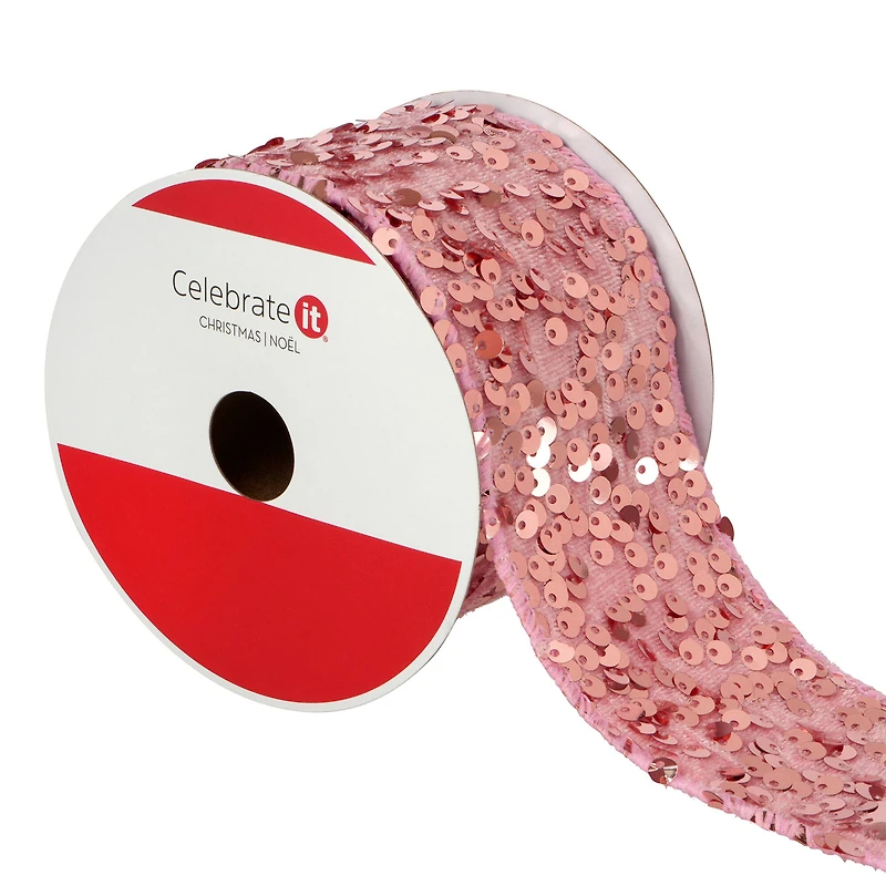 2.5" x 15ft. Blush Sequins Wired Ribbon by Celebrate It®