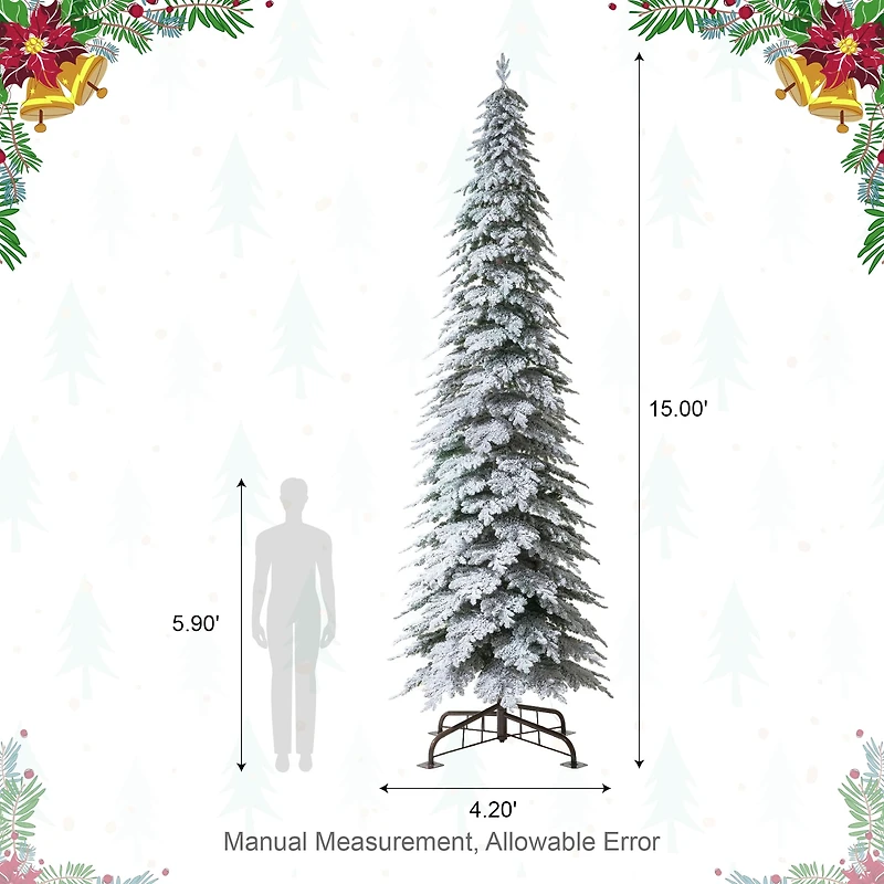 15ft. Pre-Lit Flocked Pencil Spruce Artificial Christmas Tree, Warm White LED Lights