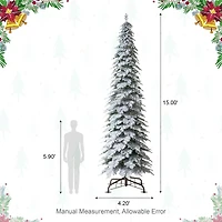 15ft. Pre-Lit Flocked Pencil Spruce Artificial Christmas Tree, Warm White LED Lights