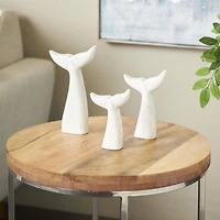 White Marble Whale Tail Sculpture Set