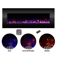 Hastings Home 54" Black Faux Fireplace LED Wall Light