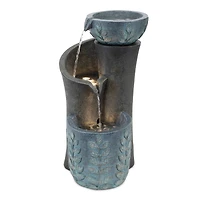 19.5" Blue Gray Cascading Leaf Bowl Fountain